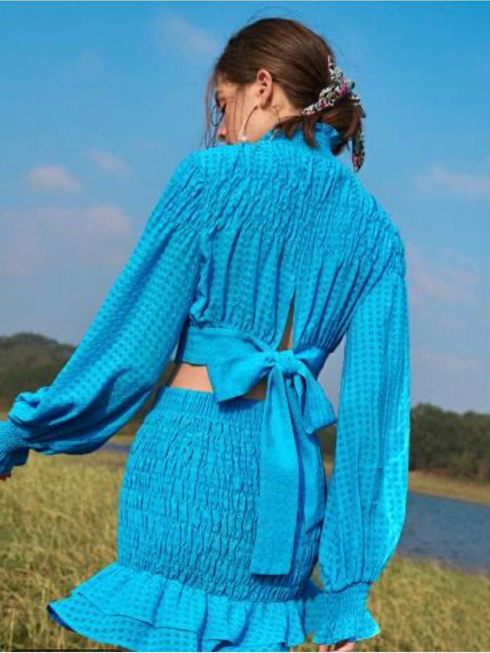 SHEIN Electric Blue Smocked Crop Top and Mini Skirt Set